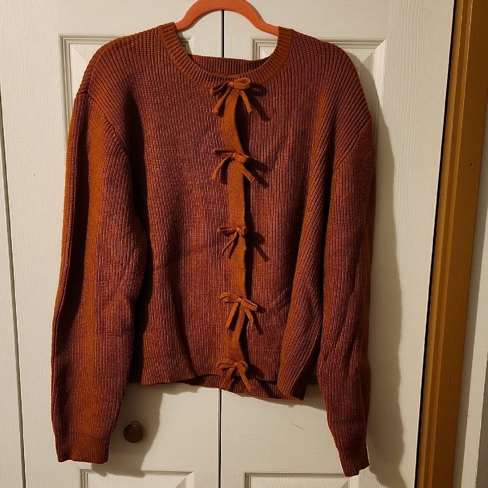 Amazon Women's Rust Cardigan with Bow Accents